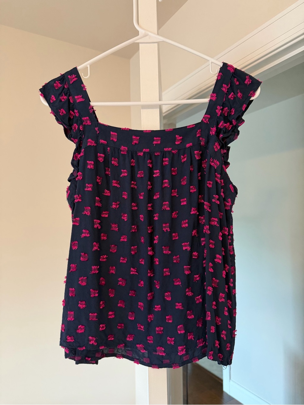 Loft Navy Blue and Hot Pink Eyelash Detail Top